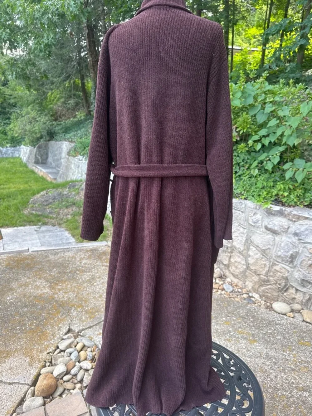 Natori Long Chenille Duster Cardigan Robe Brown Belted Lounge Wear Size Large